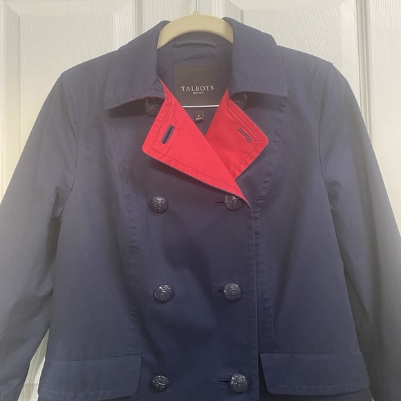 Talbots Women Navy Double Breasted Coat with Red Jacket Blazer Size PS Button Up - Picture 2 of 10